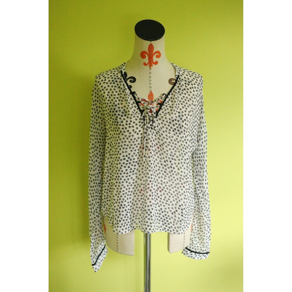 NWT Sweewe Paris Sz M/L Floral Sheer Tunic Blouse Top Long Sleeve Tie Front